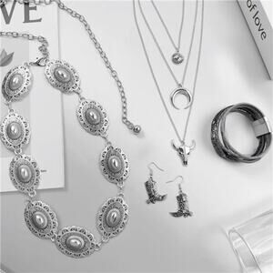 Western Jewelry Set Camila Cowgirl Accessories: Concho Belt, Necklace, Bracelet